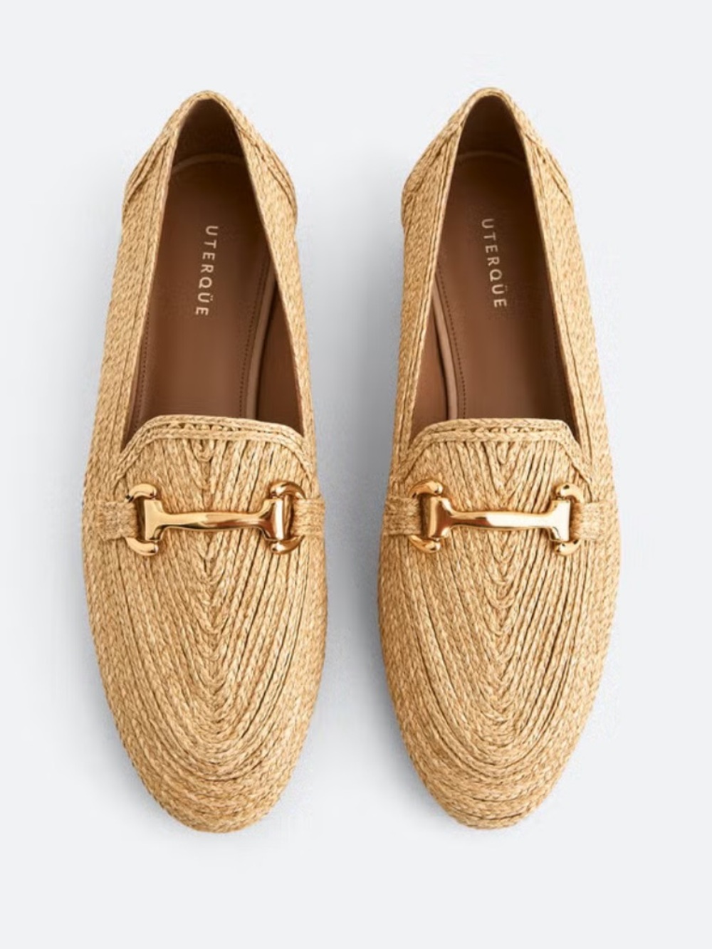 Uterque Raffia Horsebit Loafers in Natural Tan, size 9
